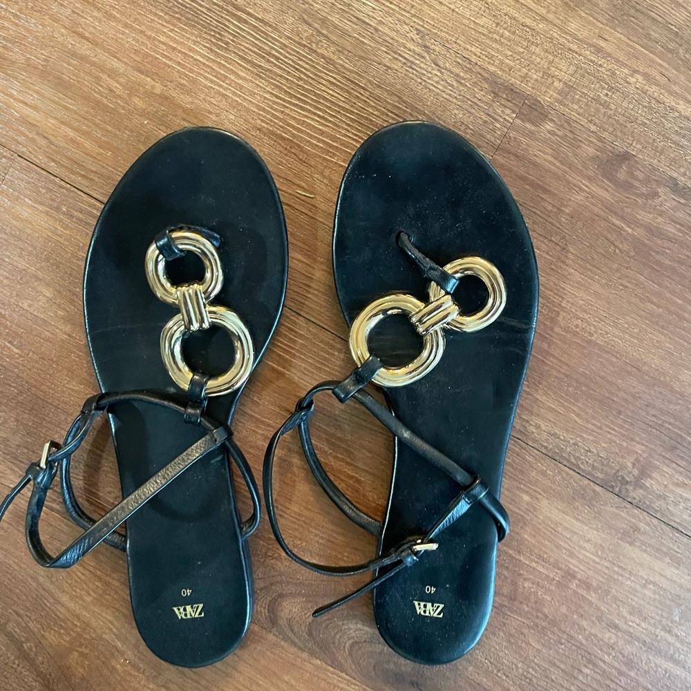 Zara Black and Gold Women's Sandals